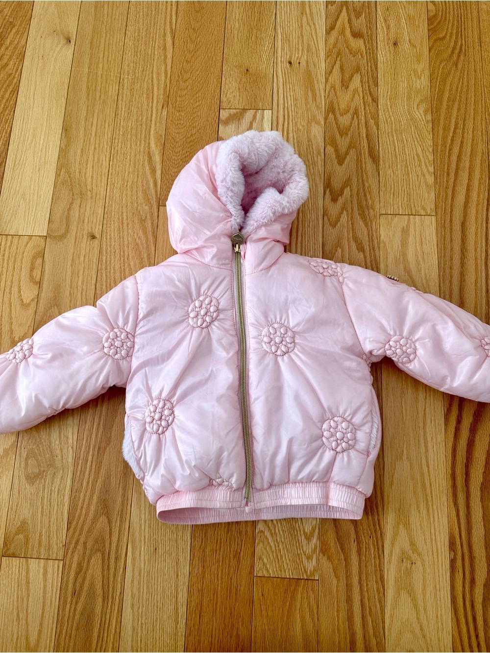 Pink Quilted Floral Puff Hooded Jacket